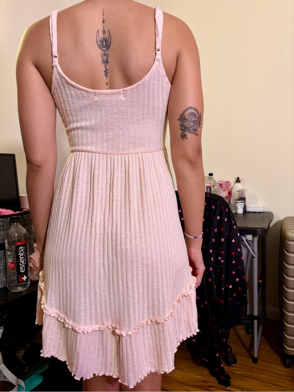 🎀 Ocean Drive Blush Pink Ribbed Ruffle Mini Dress - Picture 3 of 3